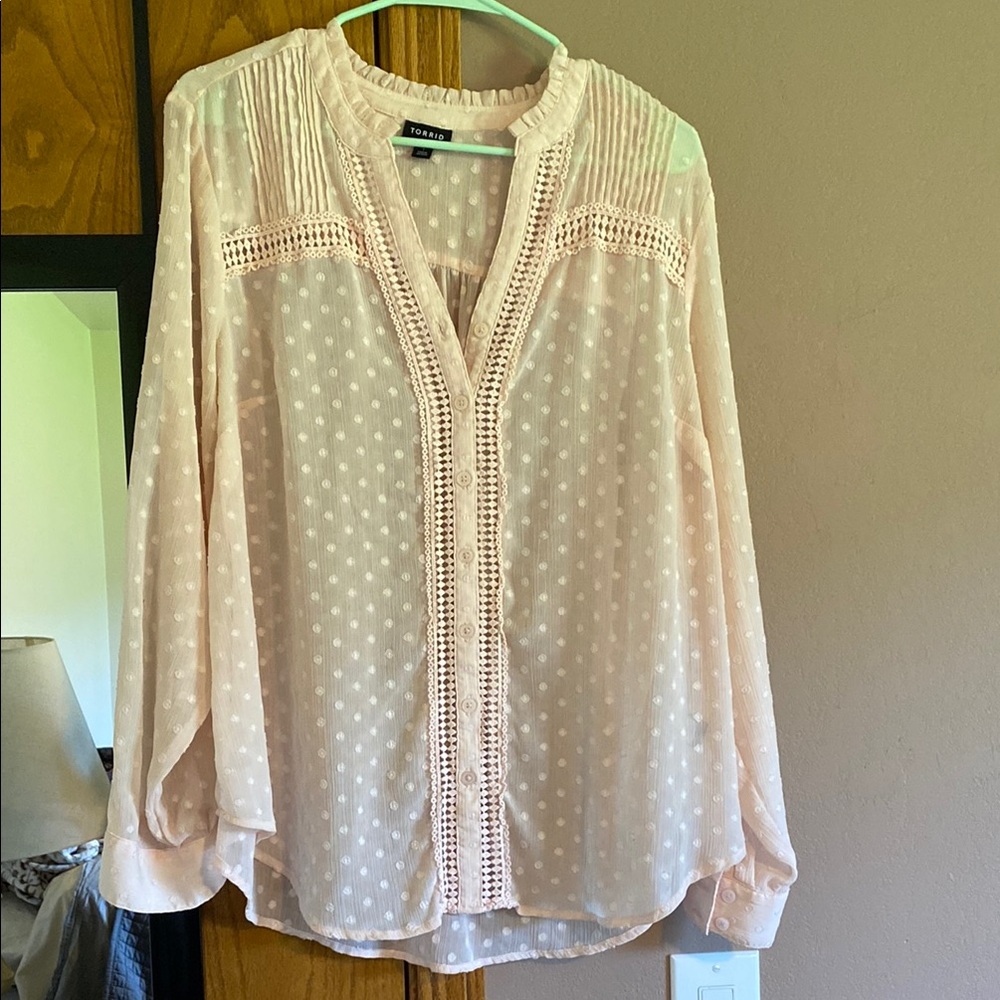 Torrid Blush Pink Blouse with Lace Trim